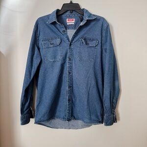 Men’s Wrangler Denim Shirt Work Blue Collar Medium Western Country